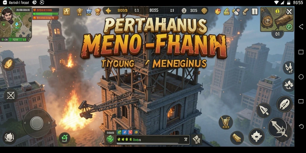 Tangkapan layar 8055 menunjukkan aksi pertahanan menara yang intens.