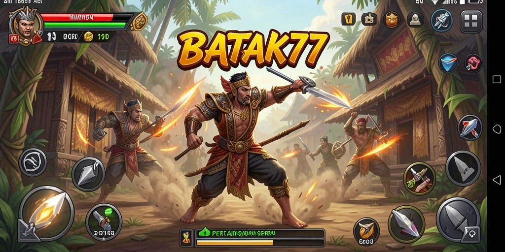 Tampilan gameplay <strong>BATIK77</strong> dengan karakter bertarung yang spektakuler.
