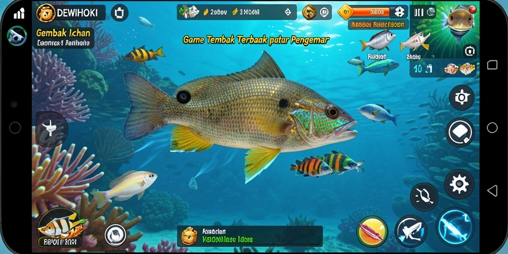 Screenshot gameplay DEWIHOKI dengan aksi menembak ikan seru.