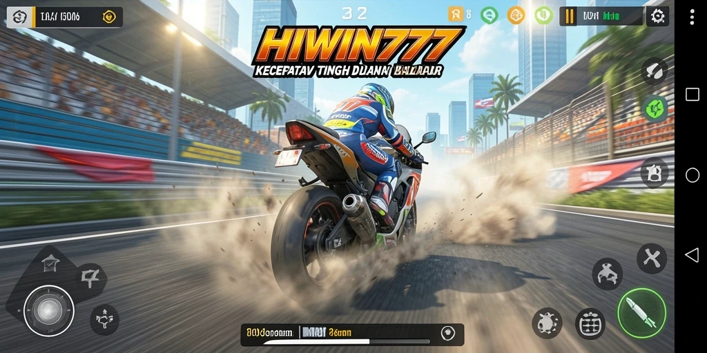 Screenshot HIWIN777 menampilkan aksi balapan motor yang intens.