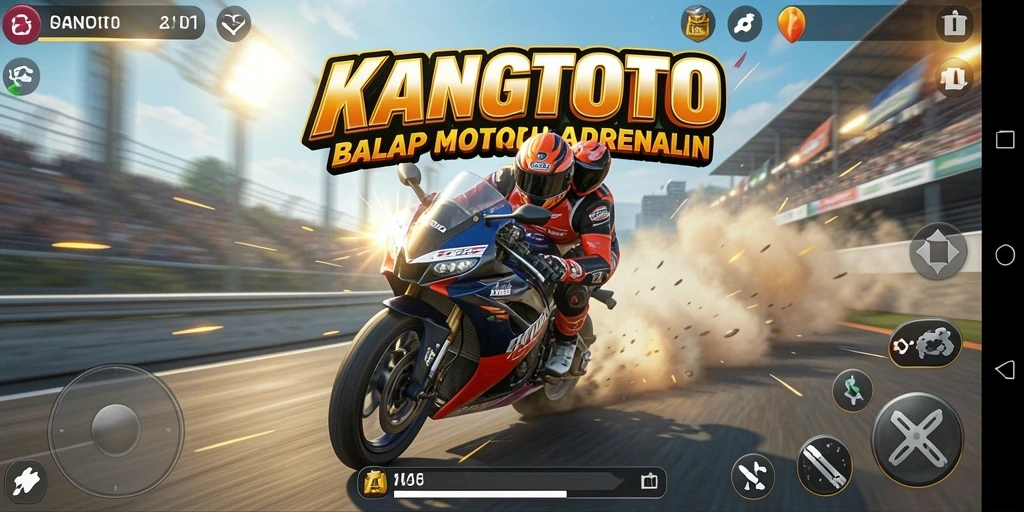 Tampilan gameplay KANGTOTO dengan sensasi balap motor yang seru.