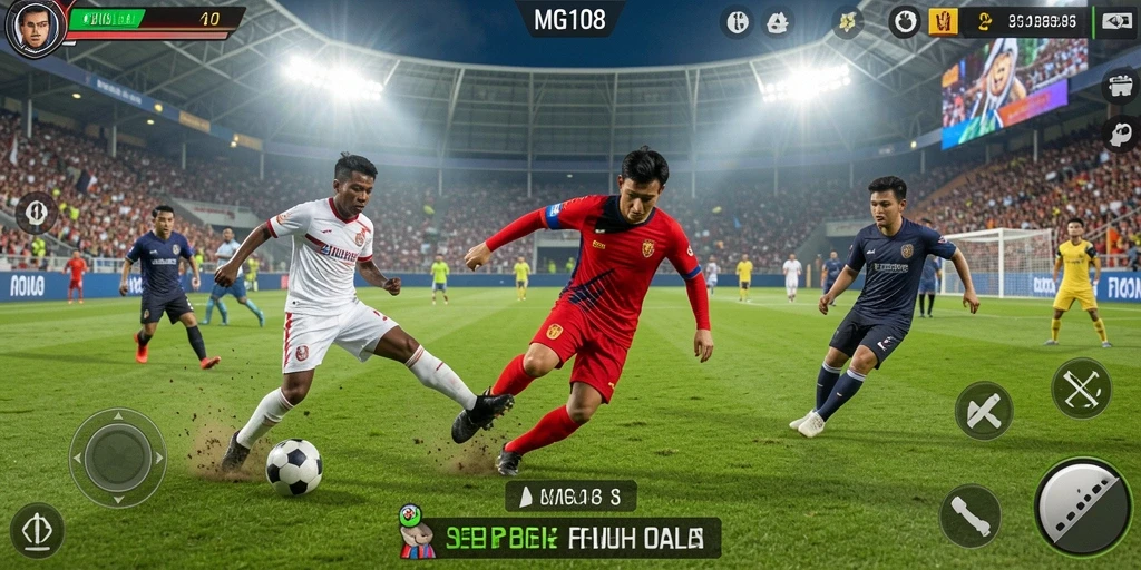 Tangkapan layar MG108 menunjukkan aksi nyata dalam permainan sepak bola.