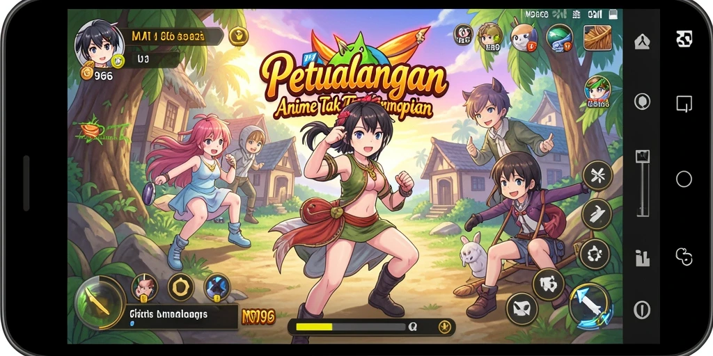 Tangkapan layar utama MT966 menampilkan aksi seru dalam suasana Anime yang menawan.