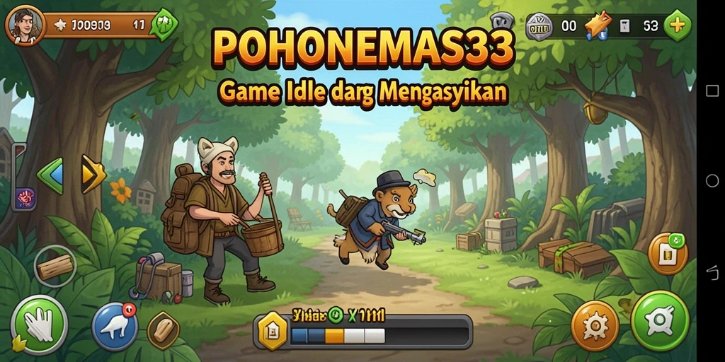 Gameplay POHONEMAS33 yang menampilkan penghasilan otomatis pohon emas.